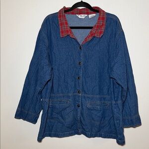 Vintage 90’s Victoria Jones Button Up Plaid Jean Jacket/Shacket